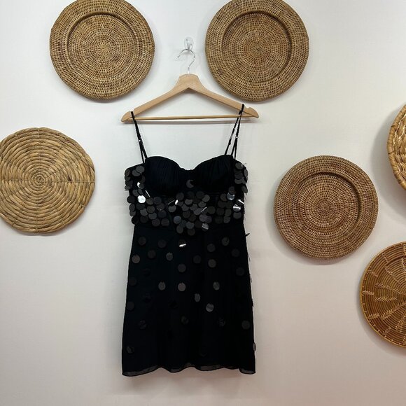 NEW Oh Polly Black Sequin Shimmer Embellished Corset Constance Mini Dress 8 - Picture 2 of 8